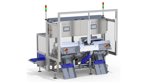 Ipari csomagológép látható, amely tálcás termékek vákuumos vagy védőgázos lezárására alkalmas.